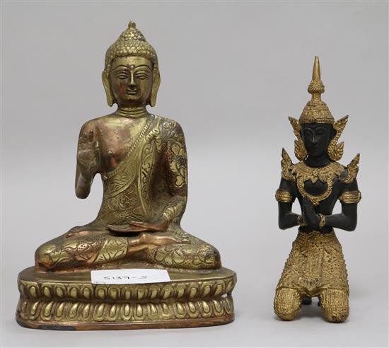 An Eastern bronze Buddha, 20cm., and a Thai Buddha, 17.5cm